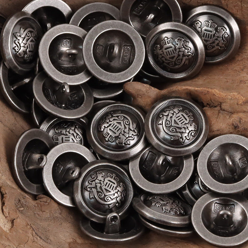 Double Lion Crown Shank Metal Buttons,10PCS Black
