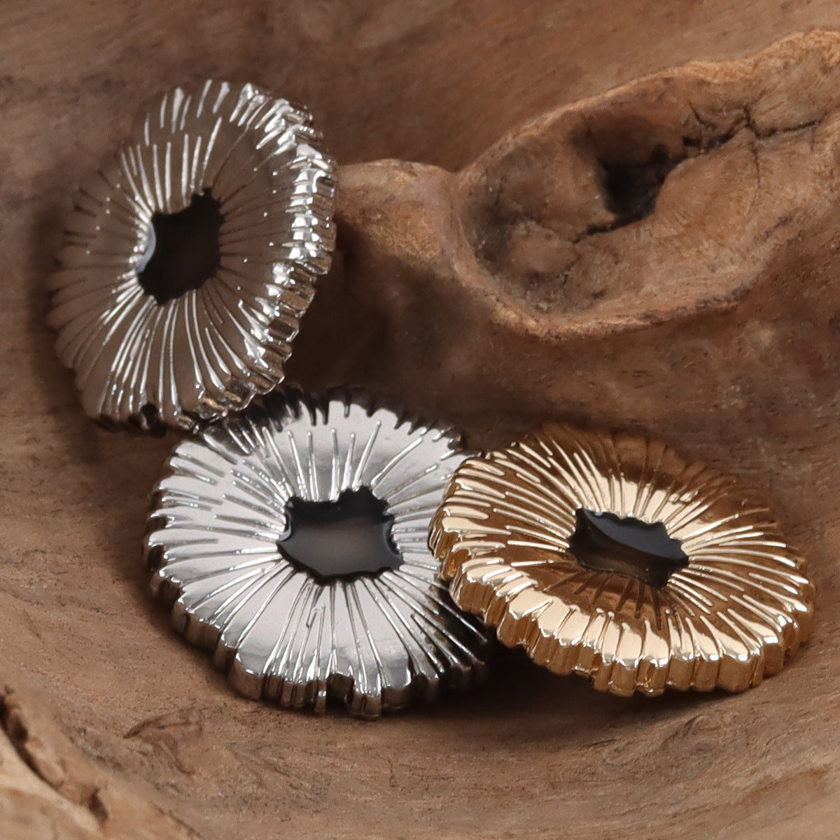 Black Oiled Gold Silver Snowflake Metal Buttons 10 Pack