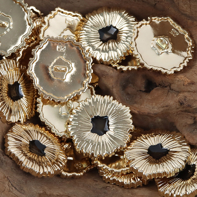 Black Oiled Gold Silver Snowflake Metal Buttons 10 Pack Gold