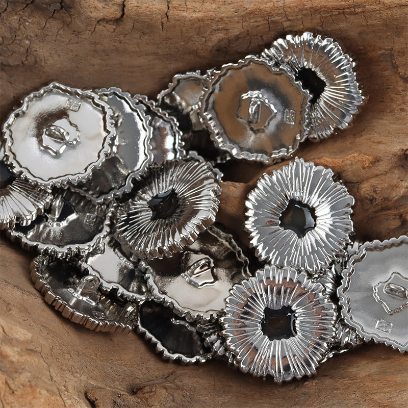 Black Oiled Gold Silver Snowflake Metal Buttons 10 Pack Silver