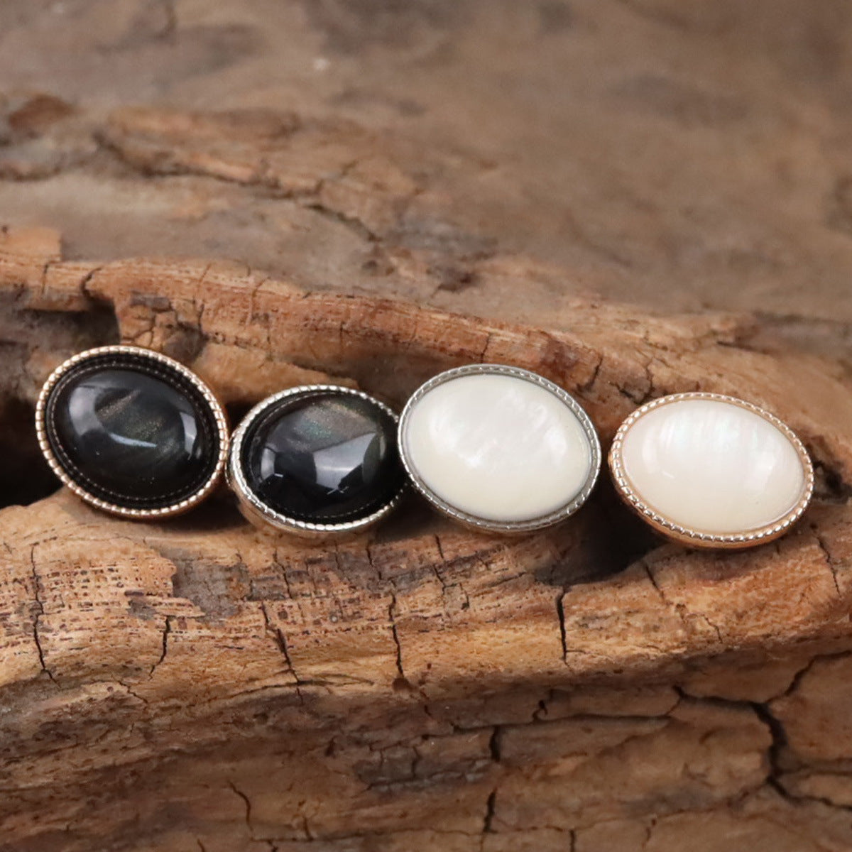 Oval Black White Resin Pebble Metal Shank Buttons for Underwear 10pcs