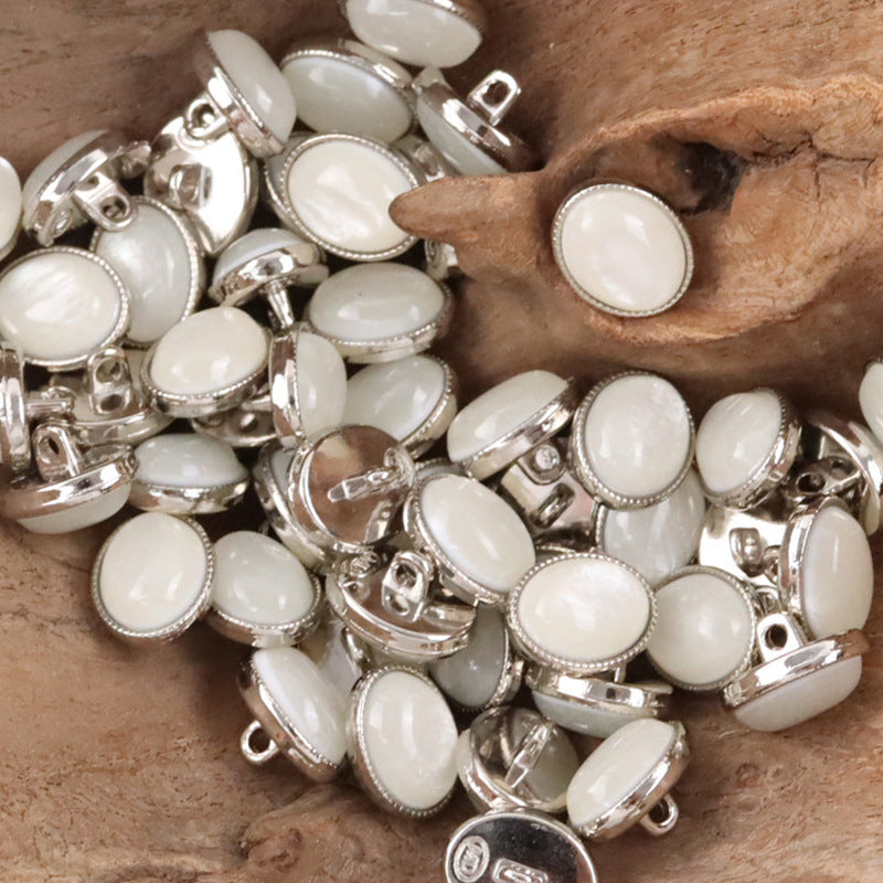 Oval Black White Resin Pebble Metal Shank Buttons for Underwear 10pcs White Silver