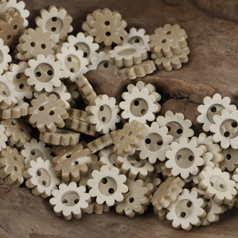 Sunflower Gear Bread Shaped 2 Hole Coconut Shell Buttons 60 Pack Sunflower