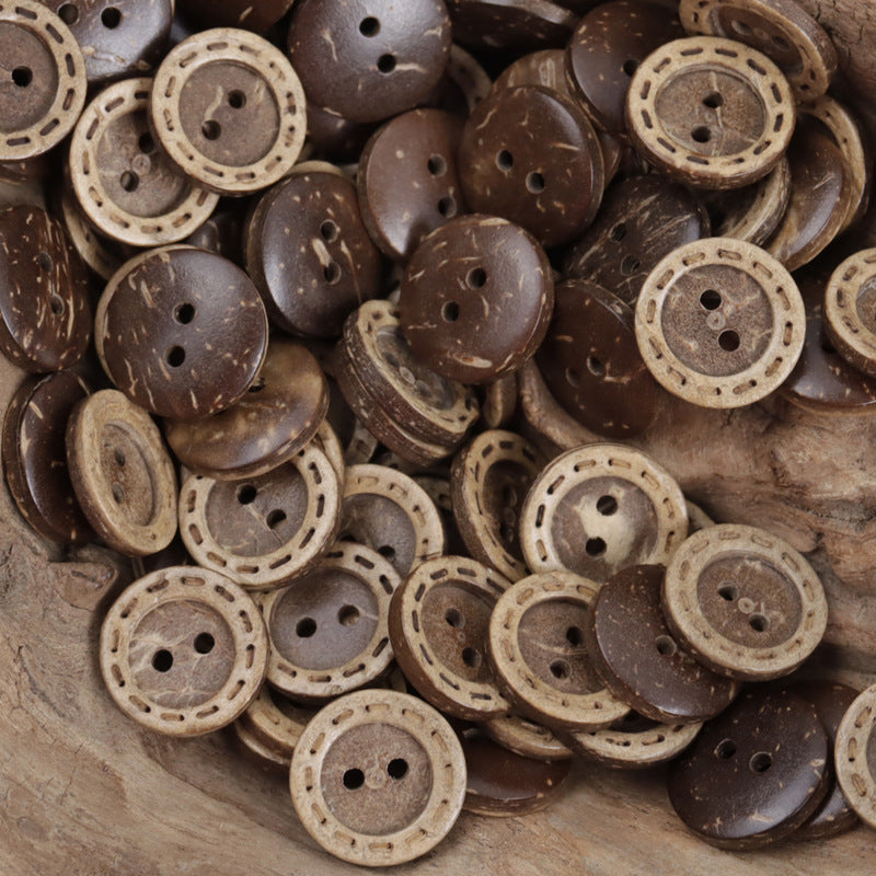 Round Brown Ethnic Style 2 Hole Natural Coconut Shell Buttons 60 Pack