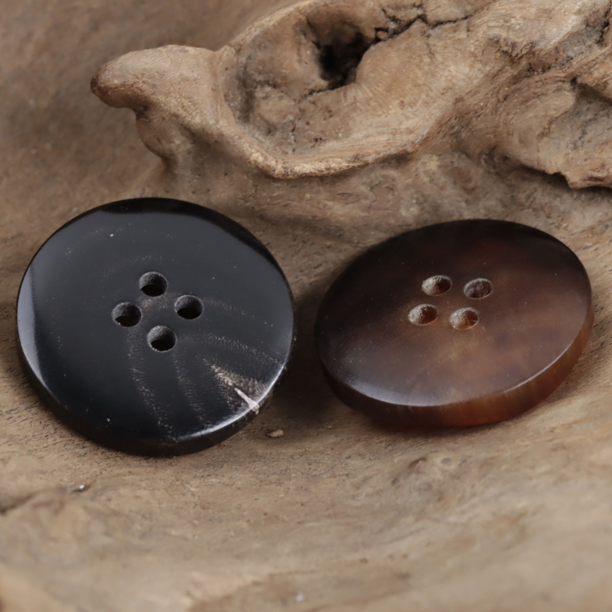 Irregular Curved Wave Natural Coffee Four-Hole Real Horn Buttons 10pcs