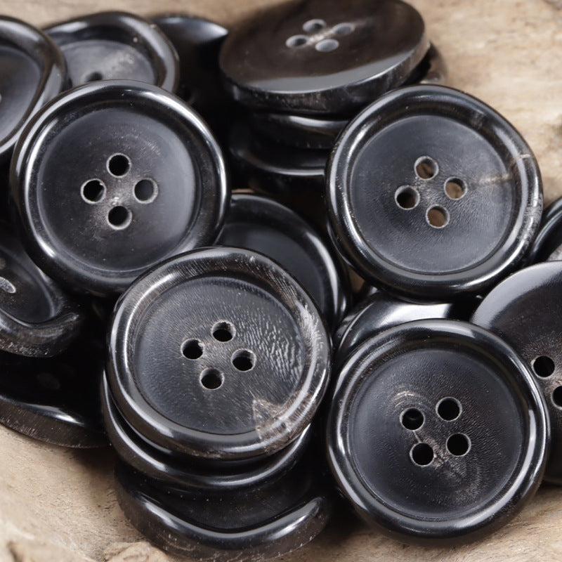 Irregular Curved Wave Natural Coffee Four-Hole Real Horn Buttons 10pcs Black