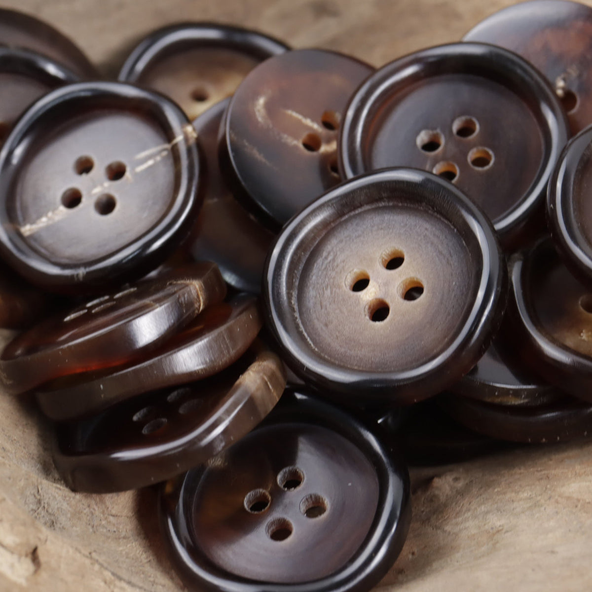 Irregular Curved Wave Natural Coffee Four-Hole Real Horn Buttons 10pcs Coffee