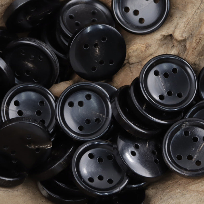 Round Six-Hole Natural Black Horn Buttons for Leather Jackets 6pcs