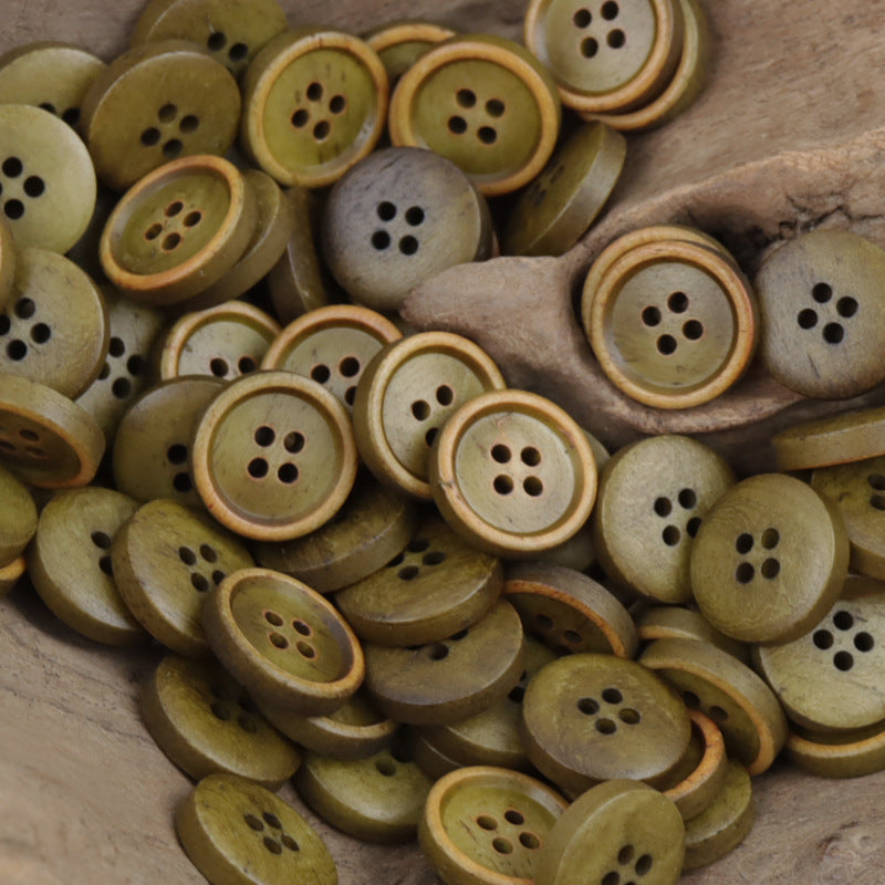 11.5mm Burnt Natural Bovine Bone Buttons for Spring Linen Shirts 10pcs Yellow Green