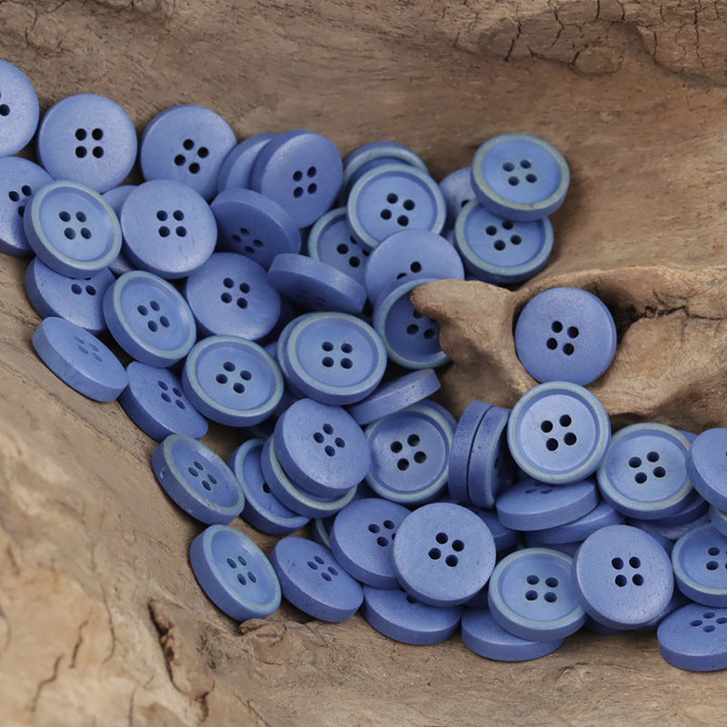 11.5mm Burnt Natural Bovine Bone Buttons for Spring Linen Shirts 10pcs Blue
