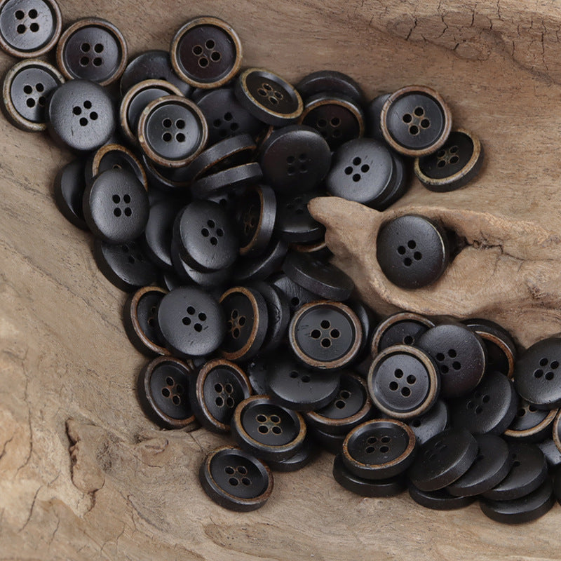 11.5mm Burnt Natural Bovine Bone Buttons for Spring Linen Shirts 10pcs Black