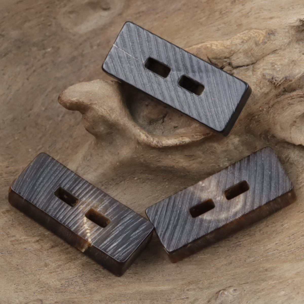 Vintage Rectangular Natural Black Real Horn Two-Hole Toggle Buttons,10PCS