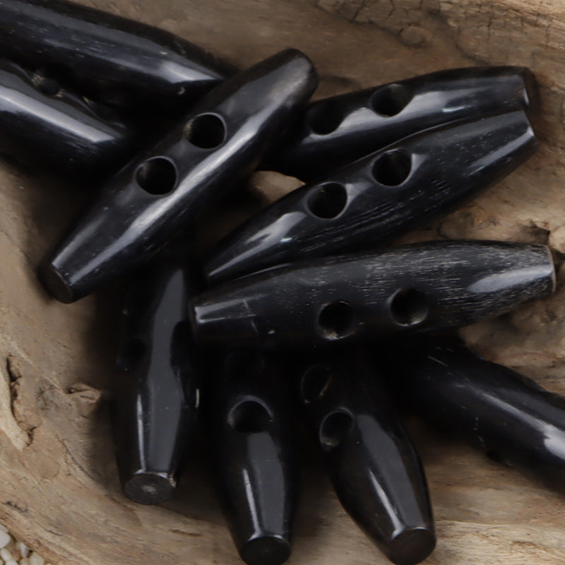 50mm Two-Hole Black and Brown Natural Horn Toggle Buttons 5pcs Black