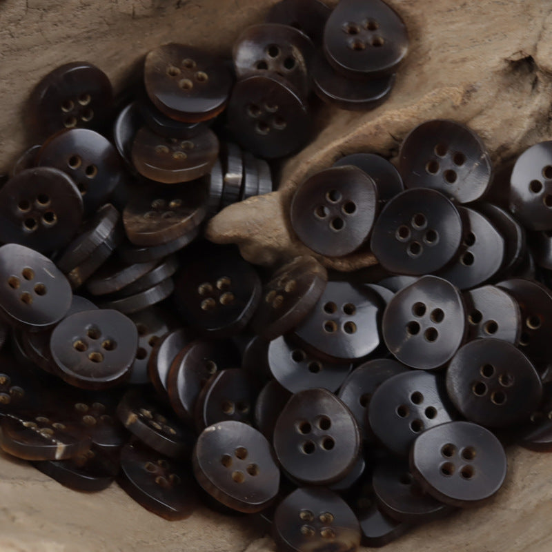 11.5mm Pear-Shaped 4-Hole Natural Real Horn Buttons Black Brown 20PCS Brown