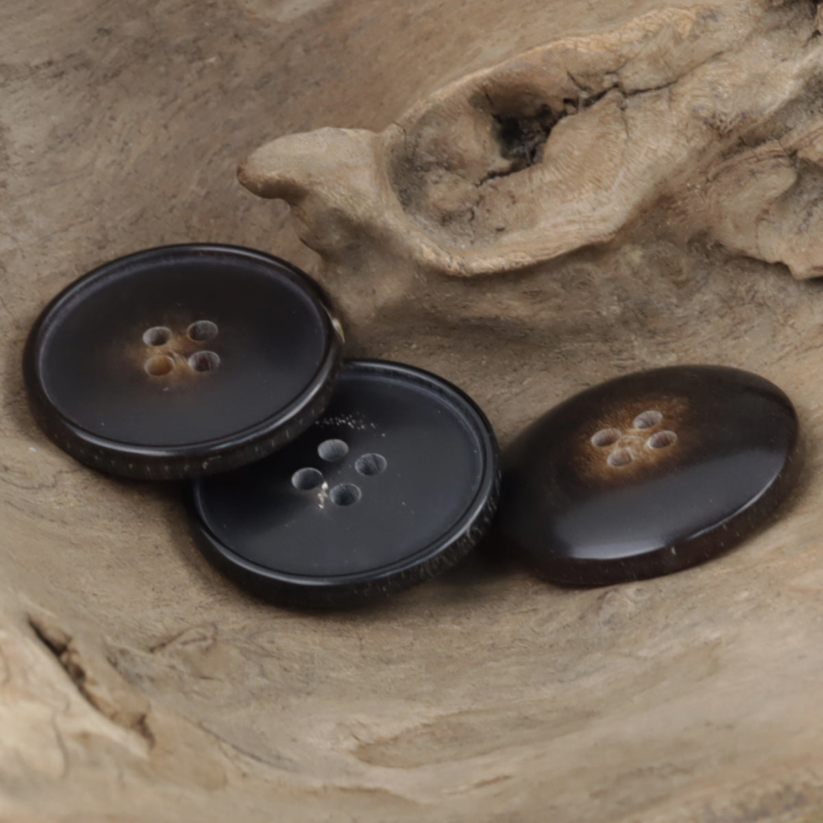 Round 4 Hole Natural Ox Horn Black Coat Buttons 10PCS