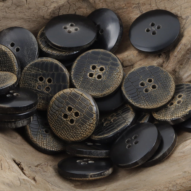 Snakeskin Cracked Flat Horn Buttons for Retro Leather Jackets 10pcs Black