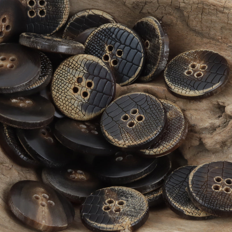 Snakeskin Cracked Flat Horn Buttons for Retro Leather Jackets 10pcs Coffee