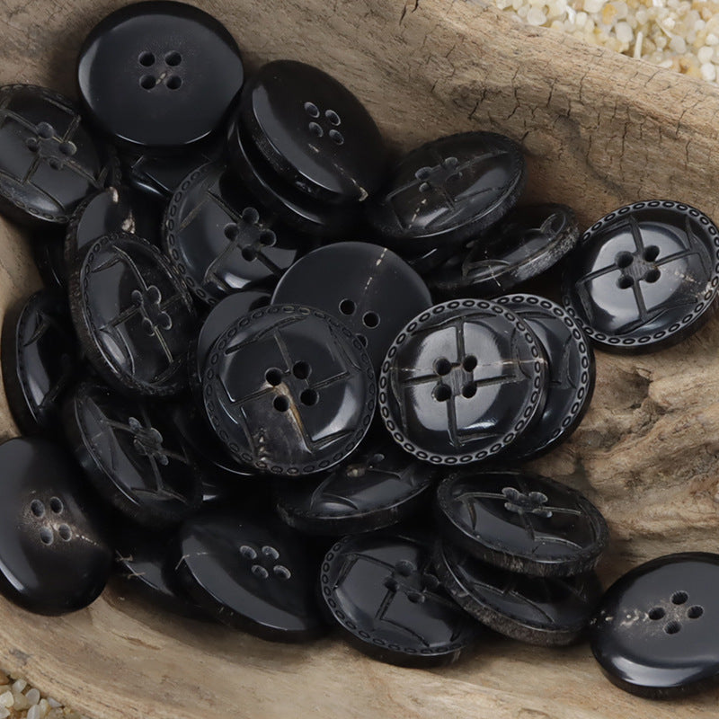 Laser-Burnt Horn Buttons for Retro Fashion Leather Jackets 10pcs Black