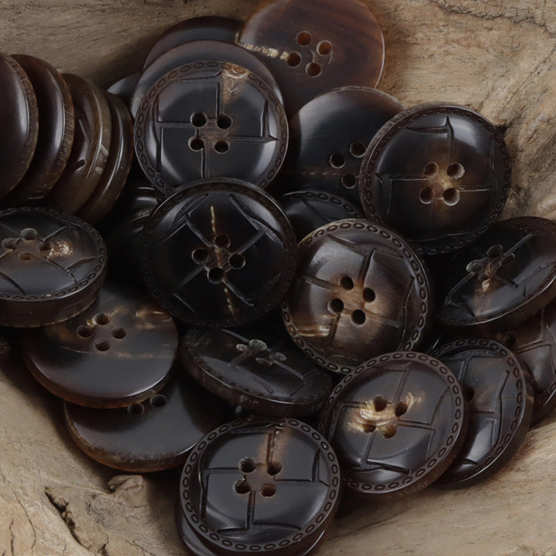 Laser-Burnt Horn Buttons for Retro Fashion Leather Jackets 10pcs Coffee