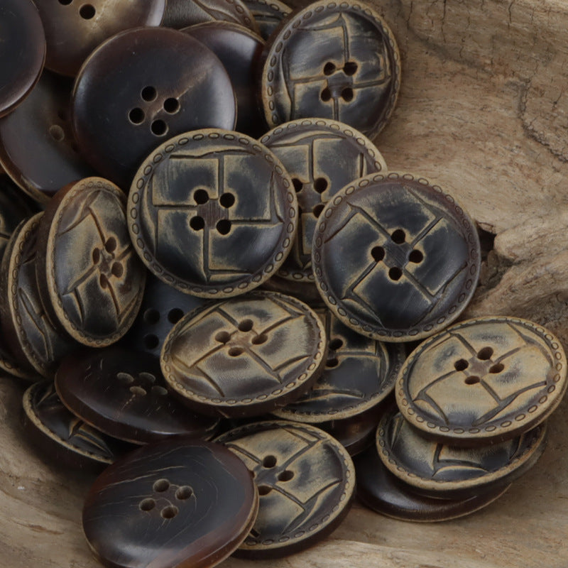Laser-Burnt Horn Buttons for Retro Fashion Leather Jackets 10pcs Burnt Coffee