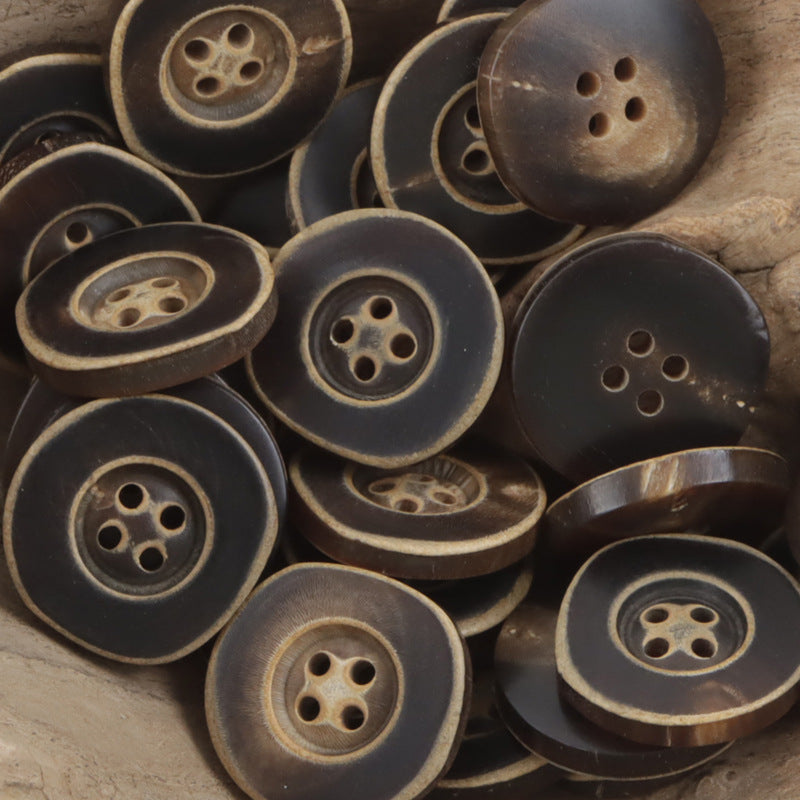 Vintage Irregular Wide-Edged Natural Real Horn Buttons,10PCS Burnt Coffee