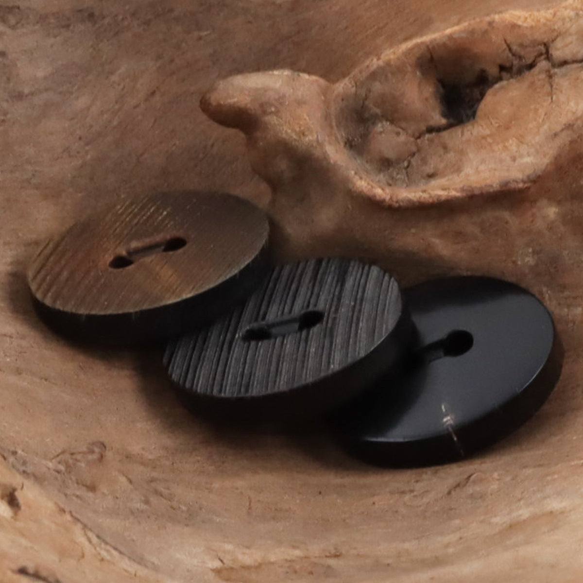 Burned Black Horn Buttons Bevel-Cut Surface Texture,10PCS