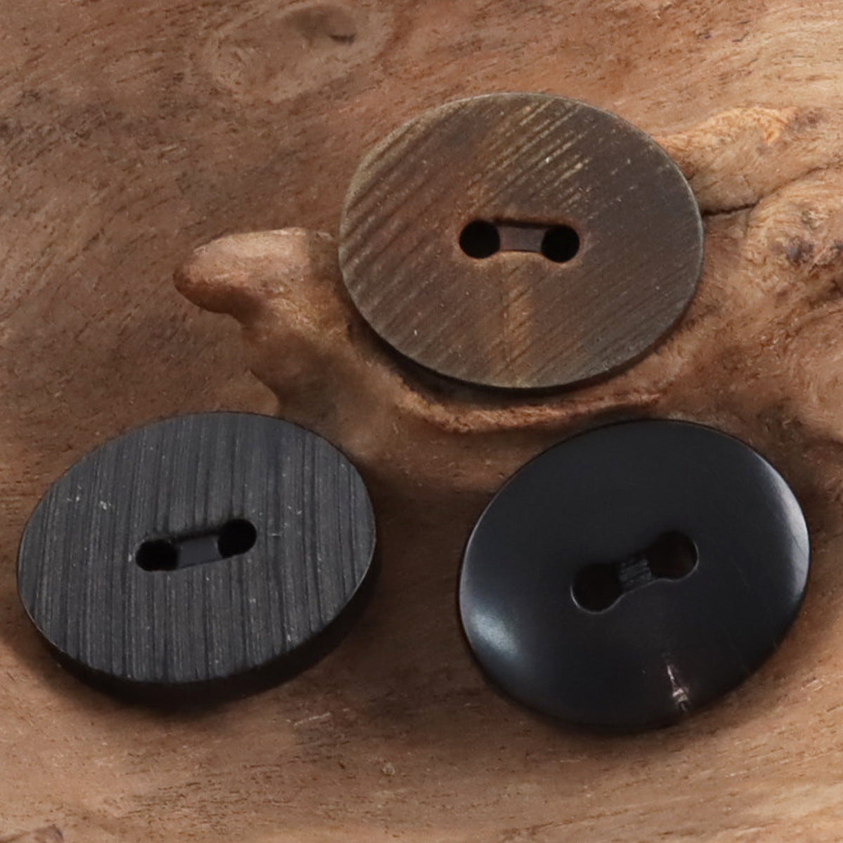 Burned Black Horn Buttons Bevel-Cut Surface Texture,10PCS