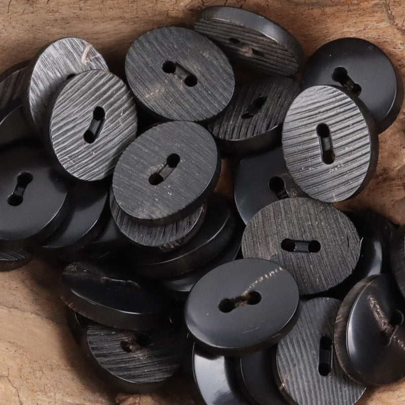 Burned Black Horn Buttons Bevel-Cut Surface Texture,10PCS Black