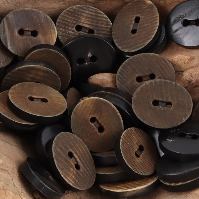 Burned Black Horn Buttons Bevel-Cut Surface Texture,10PCS Coffee