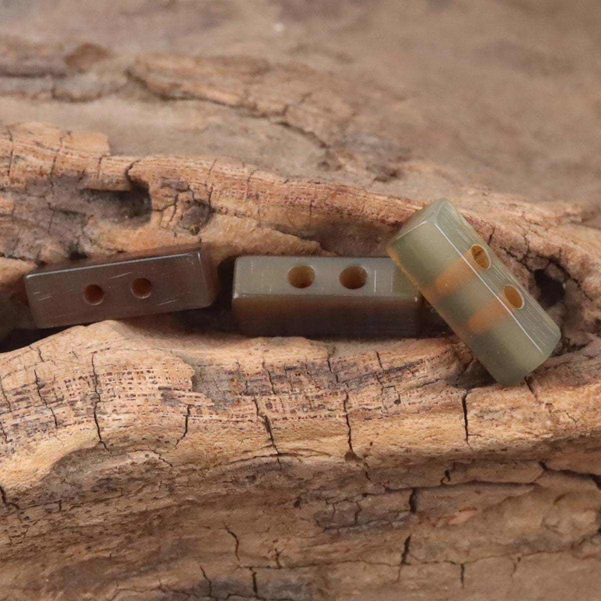 Long Strip Coffee-Colored Natural Horn Toggle Buttons 10pcs