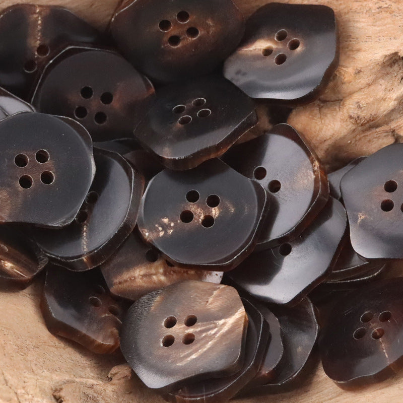 Exotic-Shaped Black Brown Natural Ox Horn Buttons 10PCS Coffee