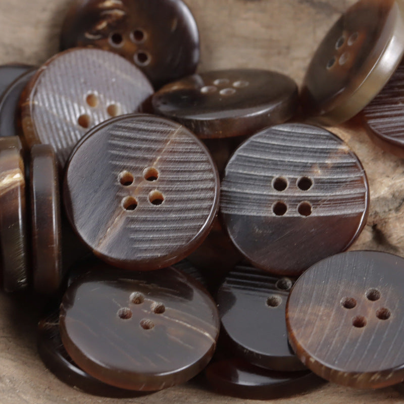 11.5mm - 30mm Flat Diagonally Cut Natural Real Horn Buttons 10pcs Coffee