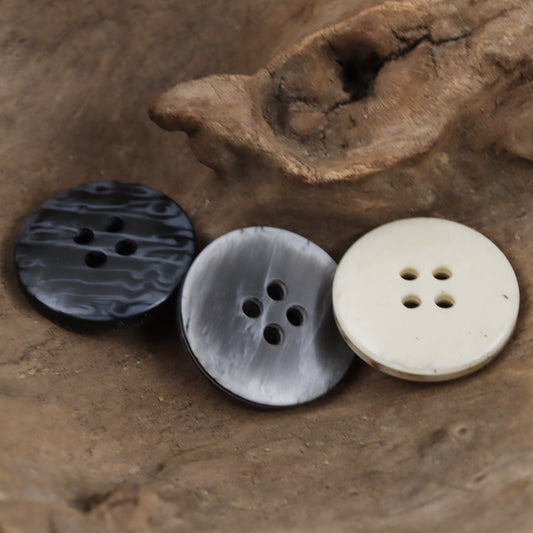 Vintage Off-White and Dark Gray Round Four-Hole Resin Buttons 60 Pack