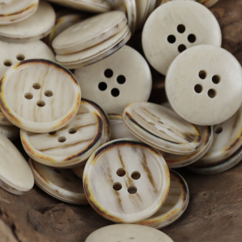 Vintage Off-White and Dark Gray Round Four-Hole Resin Buttons 60 Pack