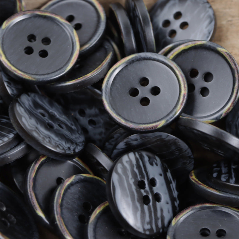 Vintage Off-White and Dark Gray Round Four-Hole Resin Buttons 60 Pack