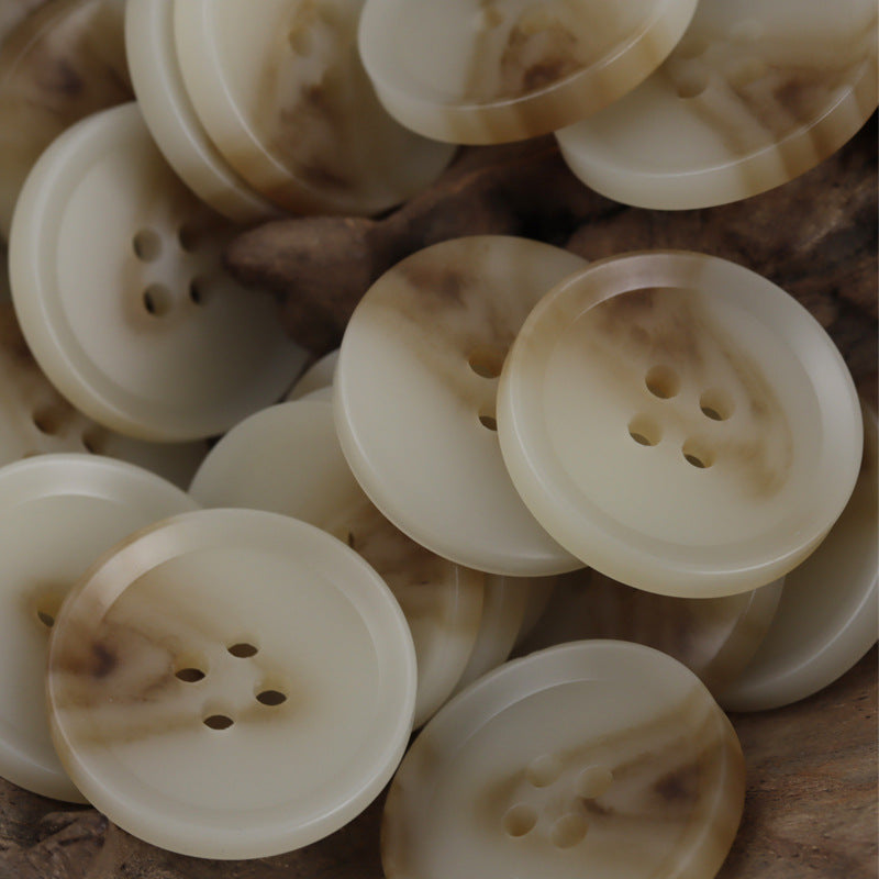 Beige Round Four-Hole Resin Buttons for Autumn Woolen Coats 30 Pack