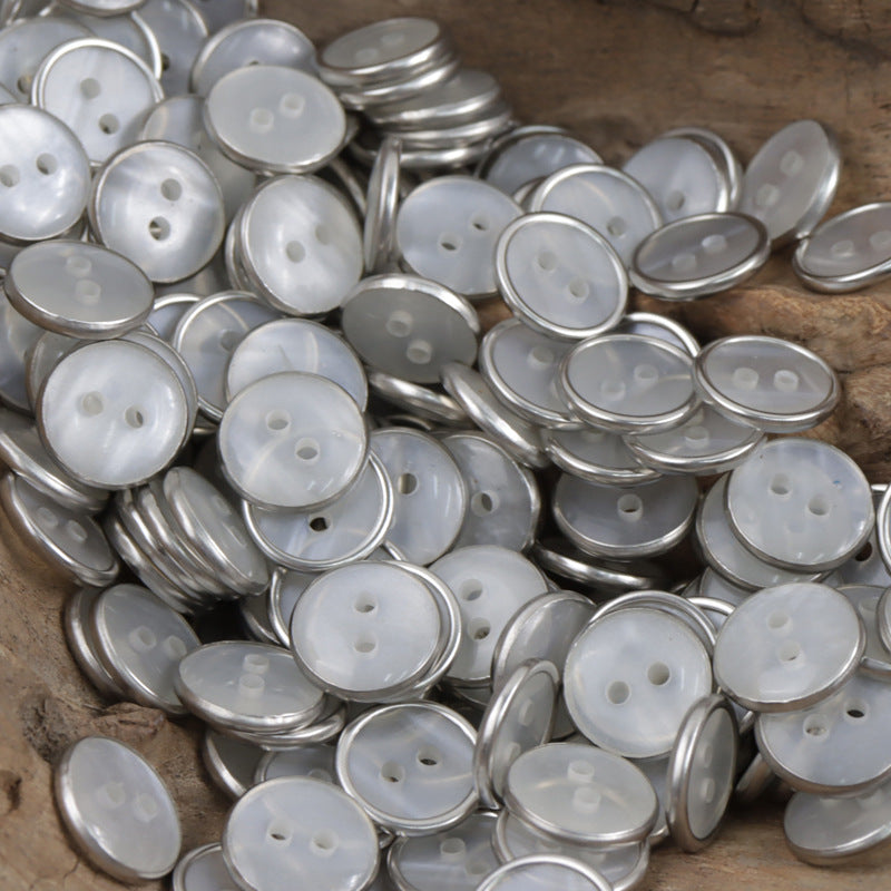 Lockstitch Imitation Shell Pattern Round Resin Buttons,50PCS Silver 2 Hole