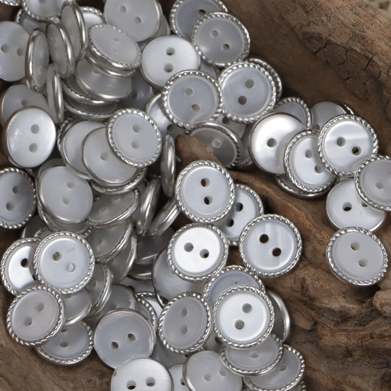 Lockstitch Imitation Shell Pattern Round Resin Buttons,50PCS Silver Lined 2 Hole