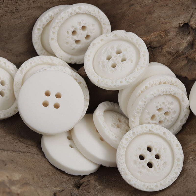 Textured Black White Polyester Resin Buttons for Sweatshirts 30pcs White