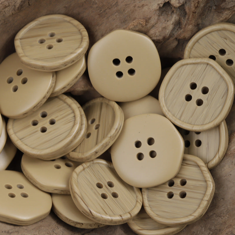 White, Black and Khaki Polygonal Wood Grain Resin Buttons 30 Pack