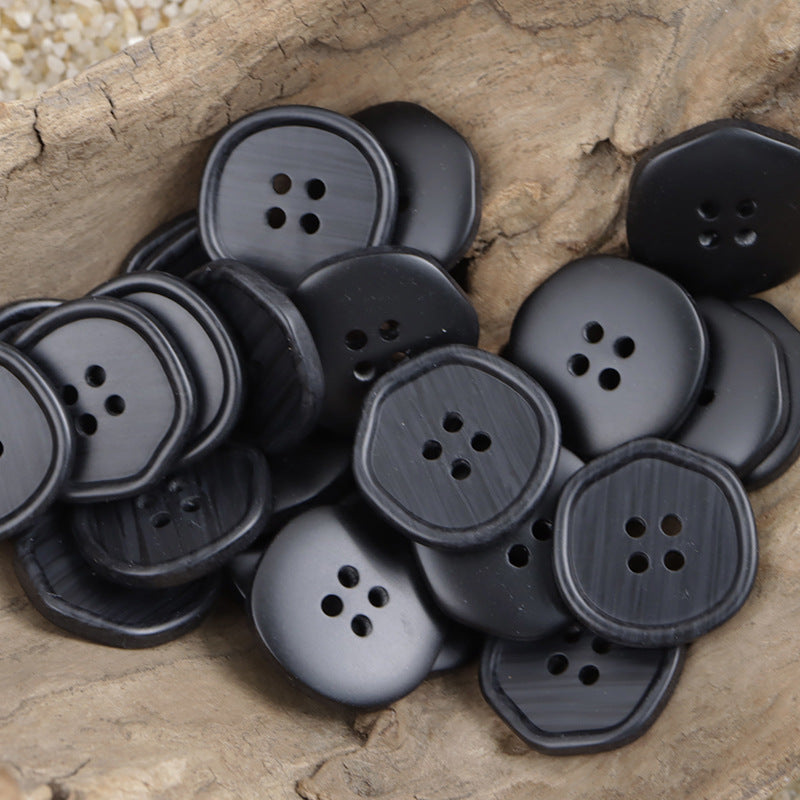 White, Black and Khaki Polygonal Wood Grain Resin Buttons 30 Pack
