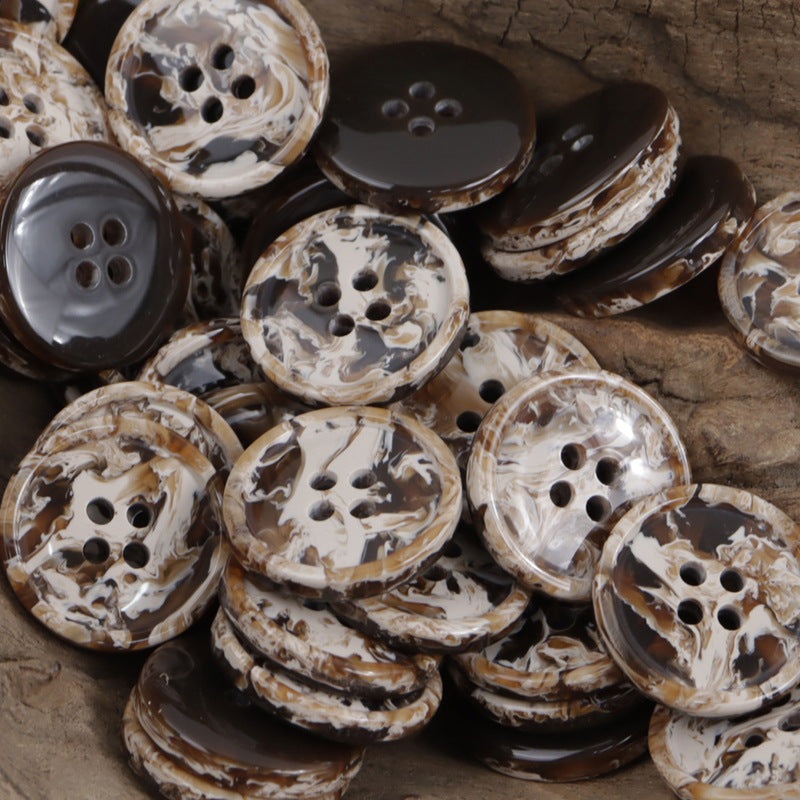 Round Four-Hole Black White and Gray Ink Wash Resin Buttons 30 Pack Coffee