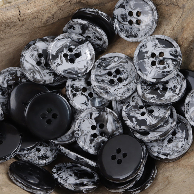 Round Four-Hole Black White and Gray Ink Wash Resin Buttons 30 Pack Gray