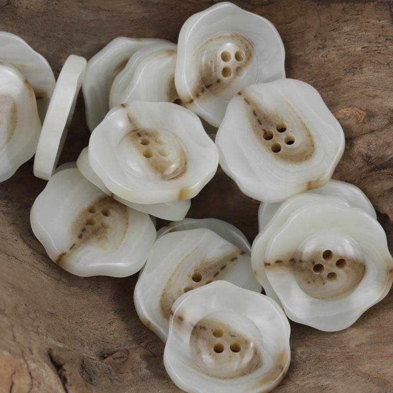 Irregular Lotus-Shaped Four-Hole Resin Buttons for Corduroy Shirts 30pcs White