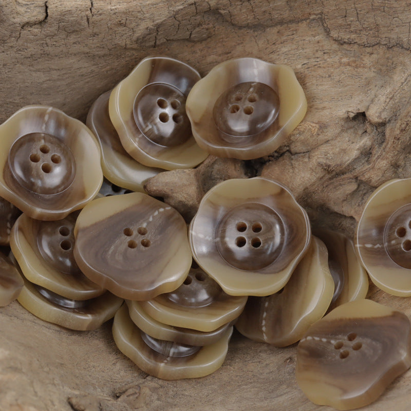 Irregular Lotus-Shaped Four-Hole Resin Buttons for Corduroy Shirts 30pcs Khaki