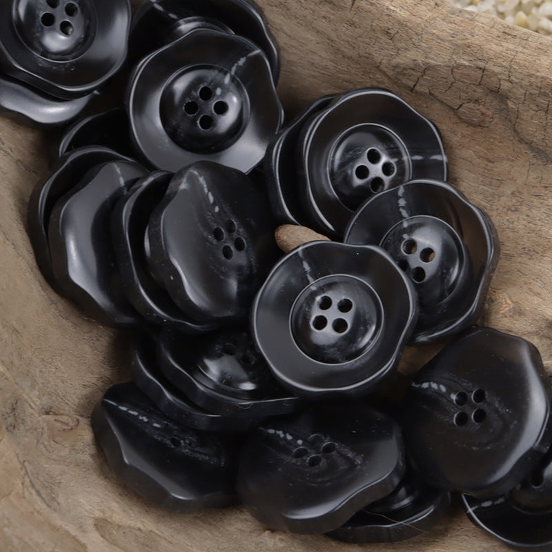 Irregular Lotus-Shaped Four-Hole Resin Buttons for Corduroy Shirts 30pcs Black