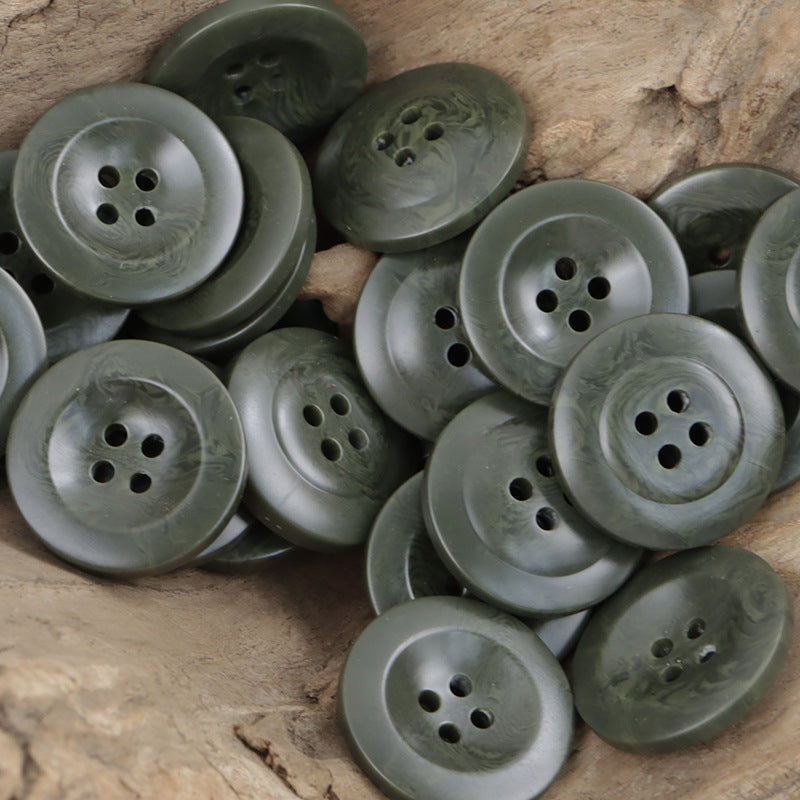 Wide-Edged Vintage Dark Green Resin Buttons,20pcs