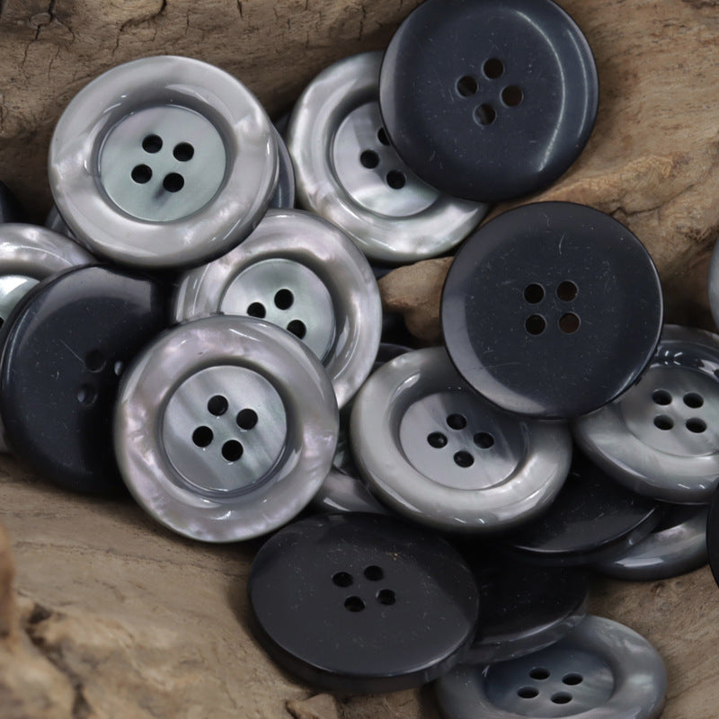 Round-Edged Black and White Light and Shadow Resin Buttons 30pcs Black