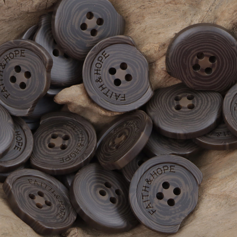 Resin Buttons with Missing Corners and Letters Faith & Hope 30pcs Coffee