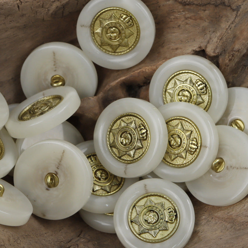 Metal Star Crown Pattern Decorative Resin Buttons for DIY Crafts 10pcs White